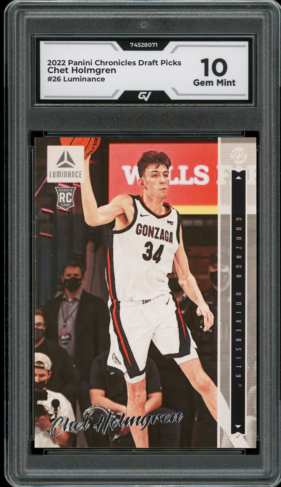 2022 Panini Chronicles Draft Picks #26 Chet Holmgren Luminance Rookie Card RC Graded 10 Gem Mint - Front