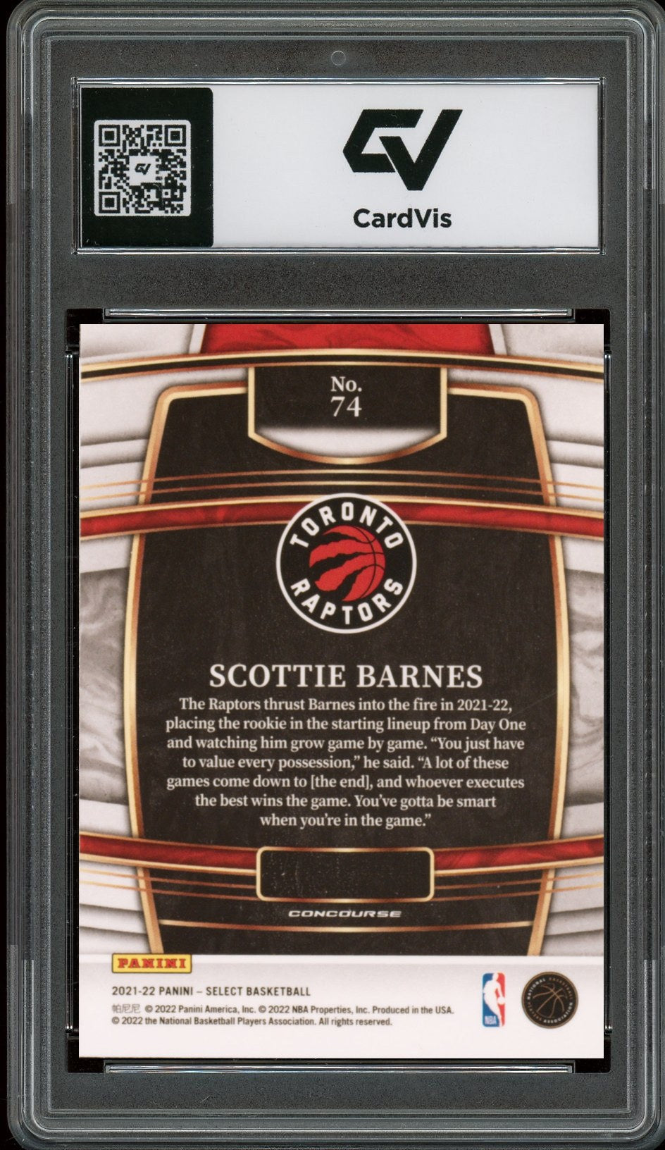 2021 Panini Select #74 Scottie Barnes Rookie Card RC Graded 10 Gem Mint - Back