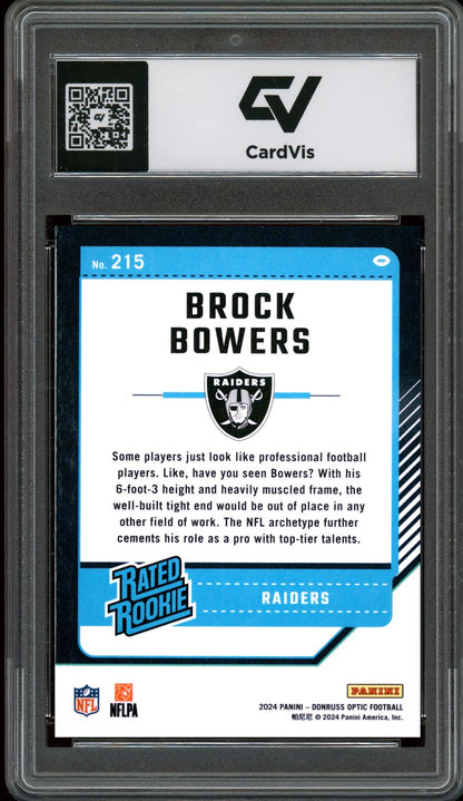 2024 Panini Donruss Optic #215 Brock Bowers Rookie Card RC Graded 10 Gem Mint - Back