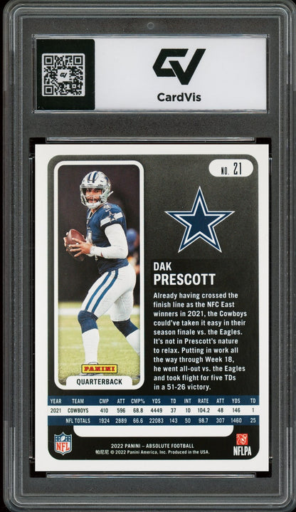 2022 Panini Absolute #21 Dak Prescott Graded 10 Gem Mint - Back