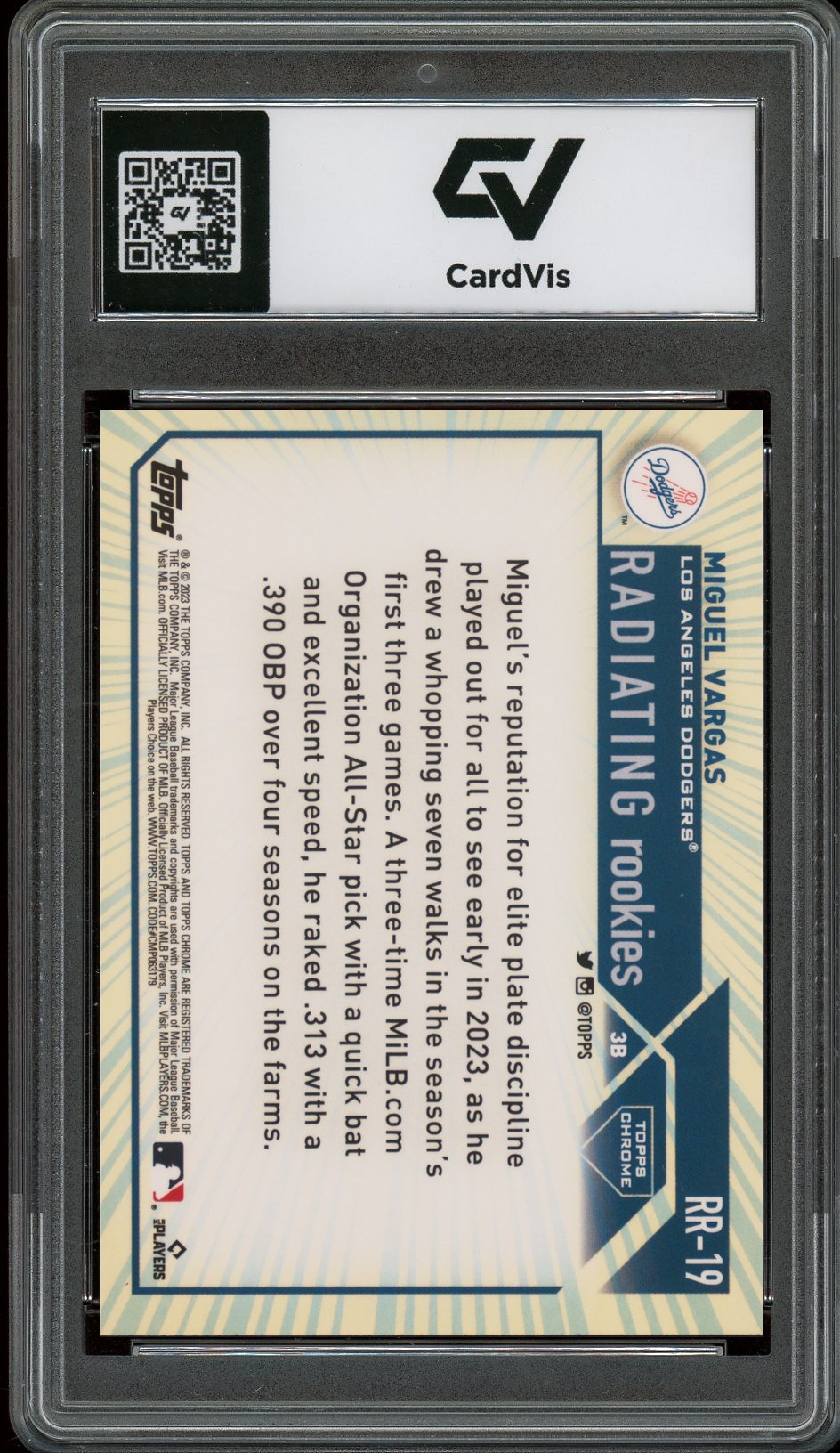 2023 Topps Chrome #RR-19 Miguel Vargas Radiating Rookies Rookie Card RC Graded 10 Gem Mint - Back