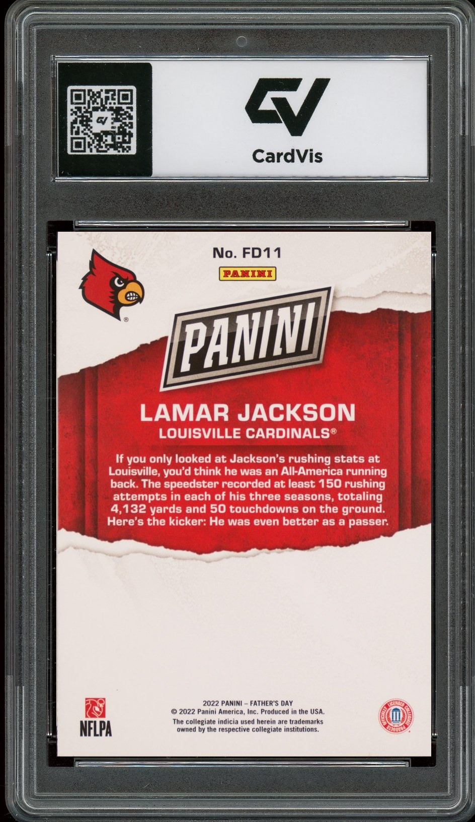 2022 Panini Father's Day #FD11 Lamar Jackson Graded 10 Gem Mint - Back
