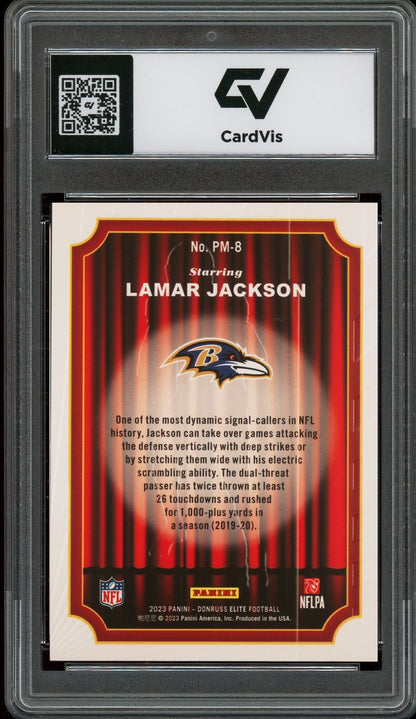 2023 Panini Donruss #PM-8 Lamar Jackson Elite Playmakers Graded 10 Gem Mint - Back