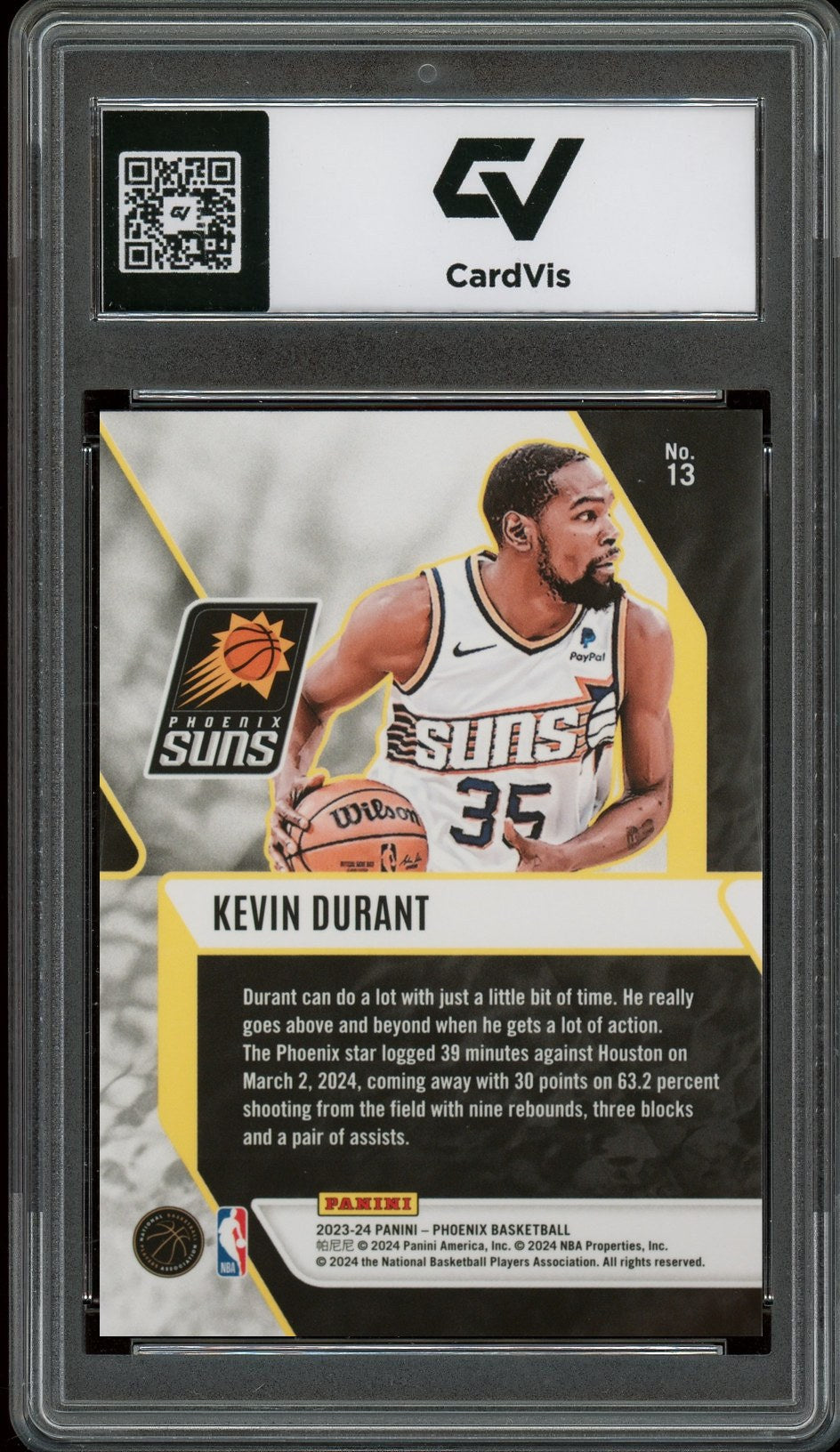 2023 Panini Phoenix #13 Kevin Durant Fade To Black Graded 10 Gem Mint - Back