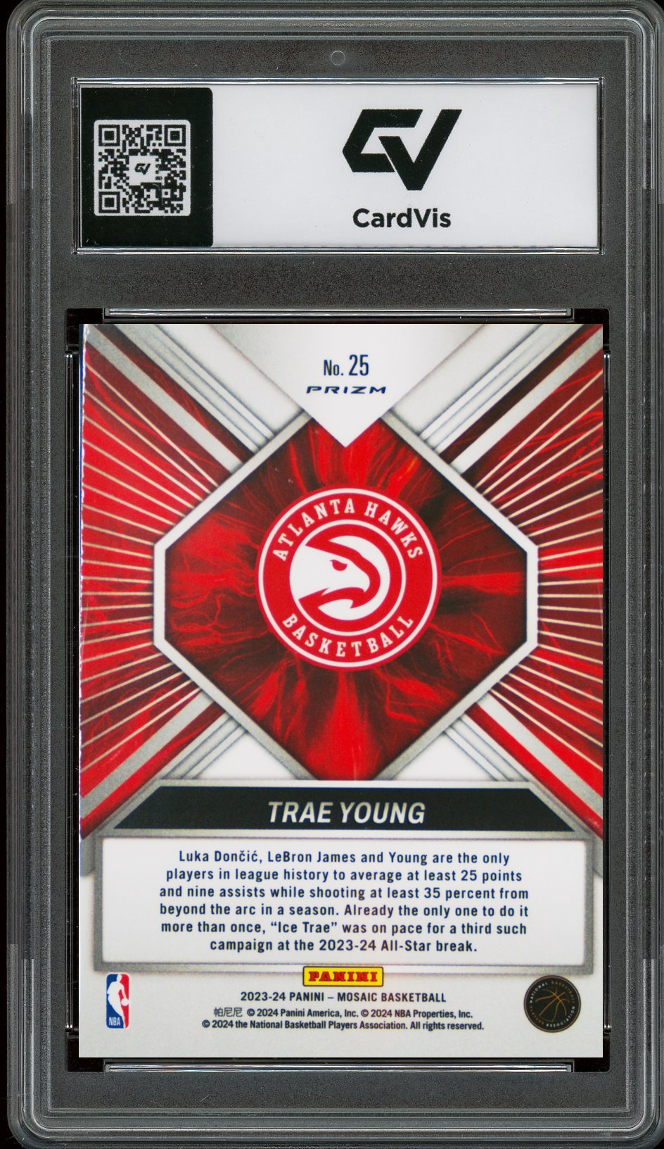 2023 Panini Mosaic #25 Trae Young Overdrive Graded 10 Gem Mint - Back