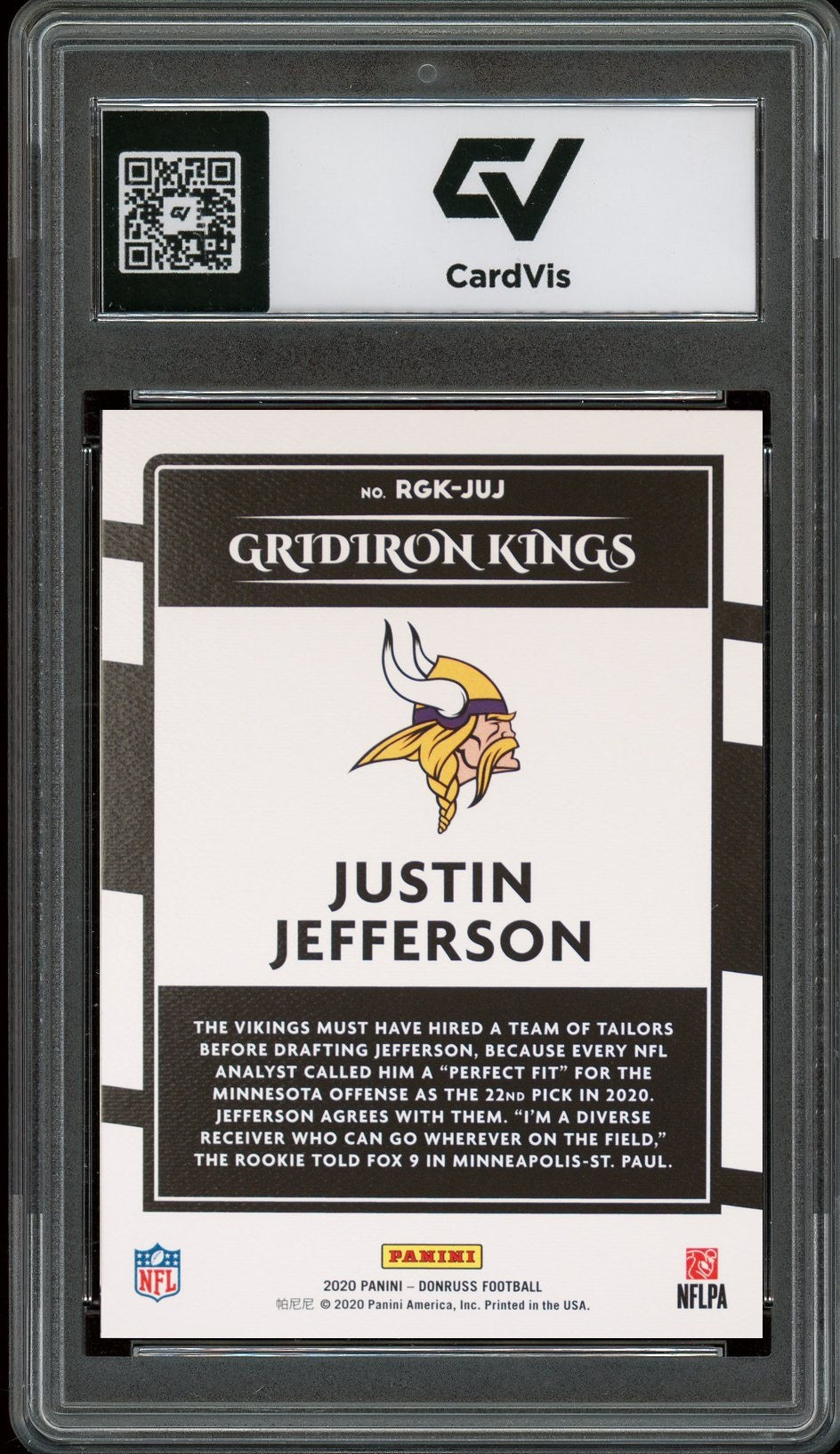2020 Panini Donruss #RGK-JUJ Justin Jefferson Gridiron Kings Rookie Card RC Graded 10 Gem Mint - Back