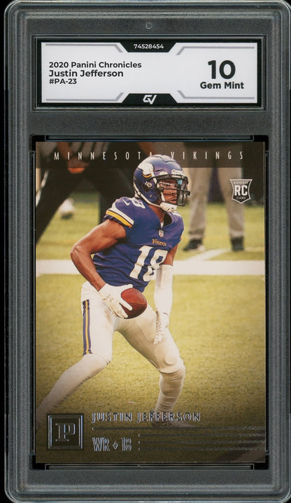 2020 Panini Chronicles #PA-23 Justin Jefferson Rookie Card RC Graded 10 Gem Mint - Front
