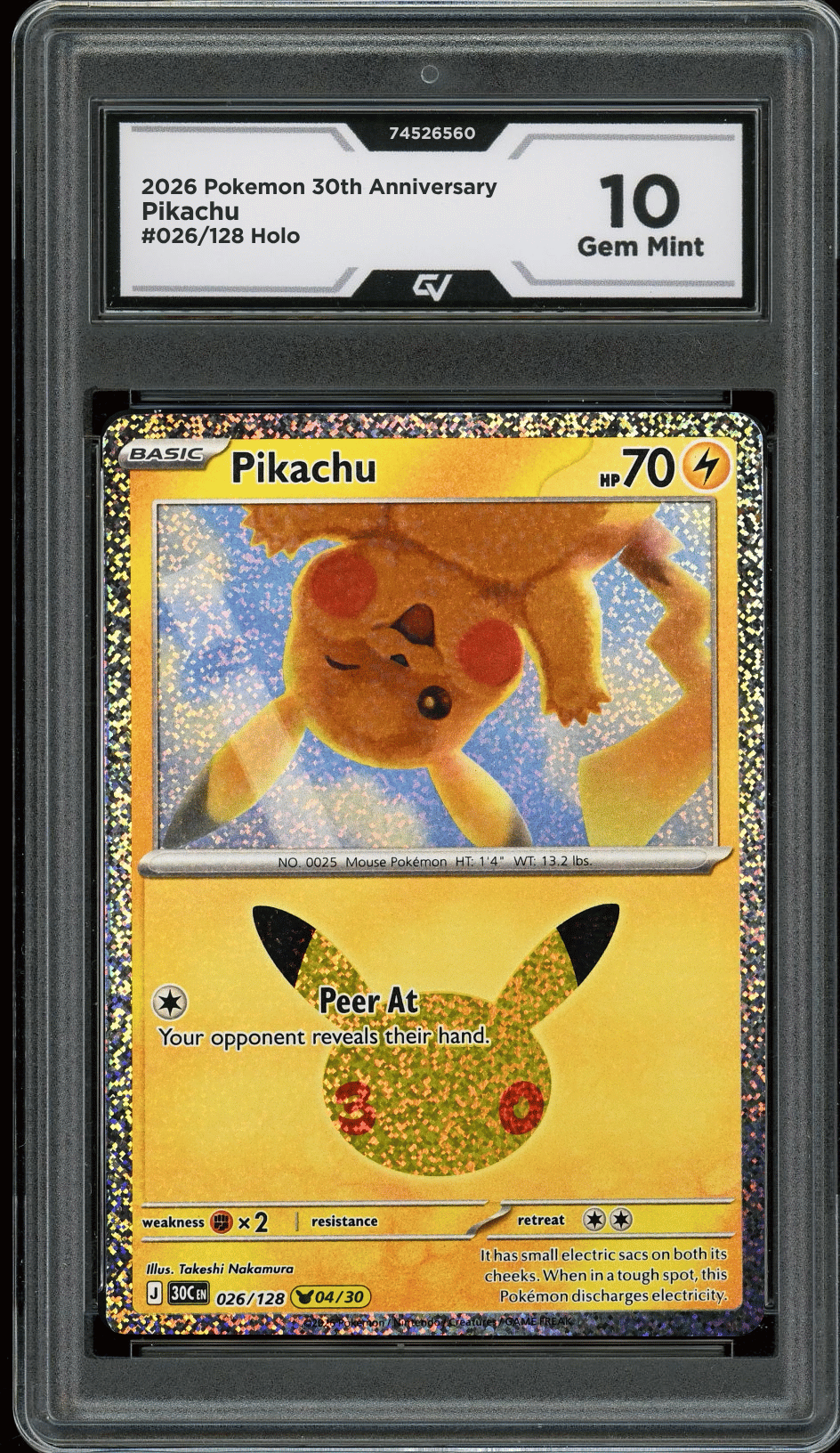 2026 Pokemon 30th Anniversary #026/128 Pikachu Holo Graded 10 Gem Mint