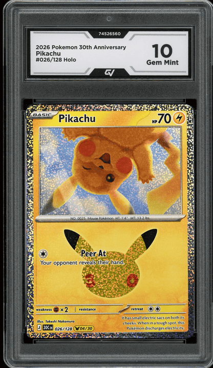 2026 Pokemon 30th Anniversary #026/128 Pikachu Holo Graded 10 Gem Mint