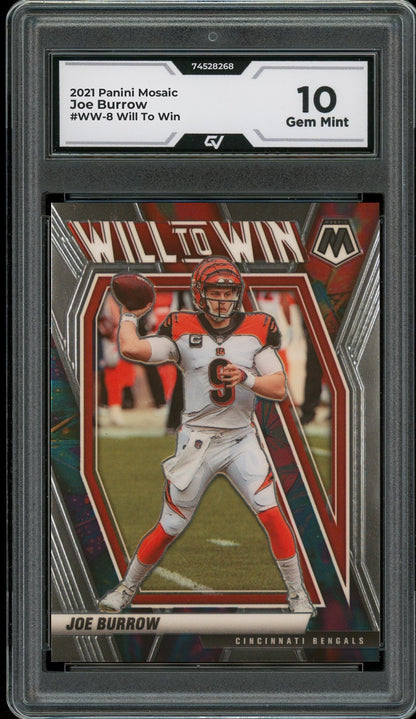 2021 Panini Mosaic #WW-8 Joe Burrow Will To Win Graded 10 Gem Mint - Front