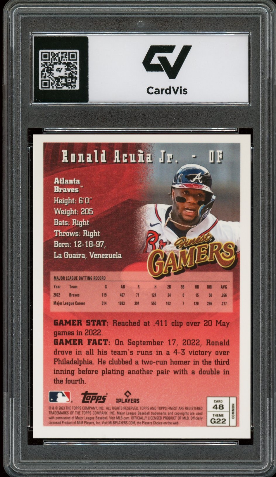 2023 Topps Finest #48 Ronald Acuna Jr. Flashbacks Graded 10 Gem Mint - Back