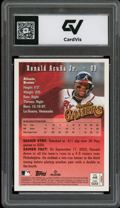 2023 Topps Finest #48 Ronald Acuna Jr. Flashbacks Graded 10 Gem Mint - Back