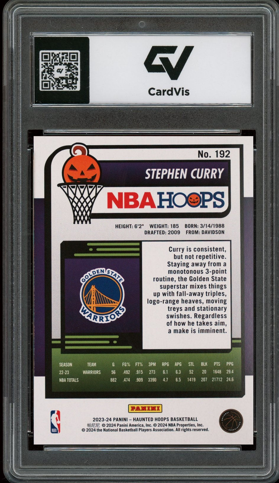 2023 Panini Haunted Hoops #192 Stephen Curry Graded 10 Gem Mint - Back