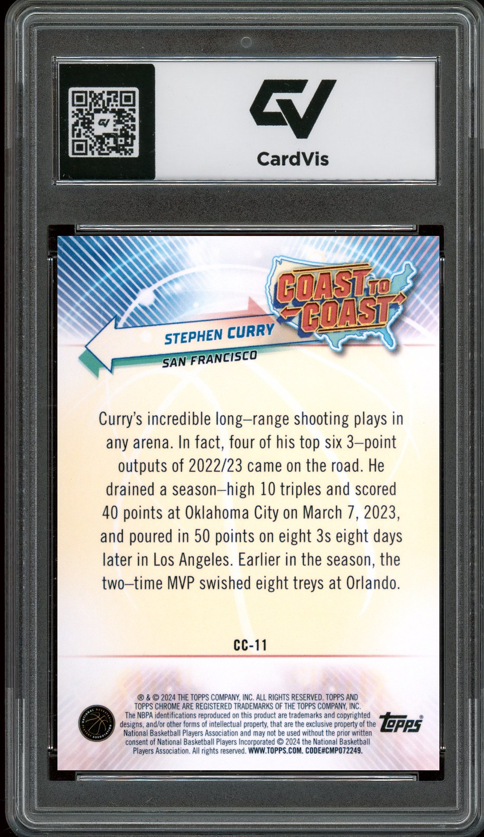 2023 Topps Chrome #CC-11 Stephen Curry Coast To Coast Graded 10 Gem Mint - Back