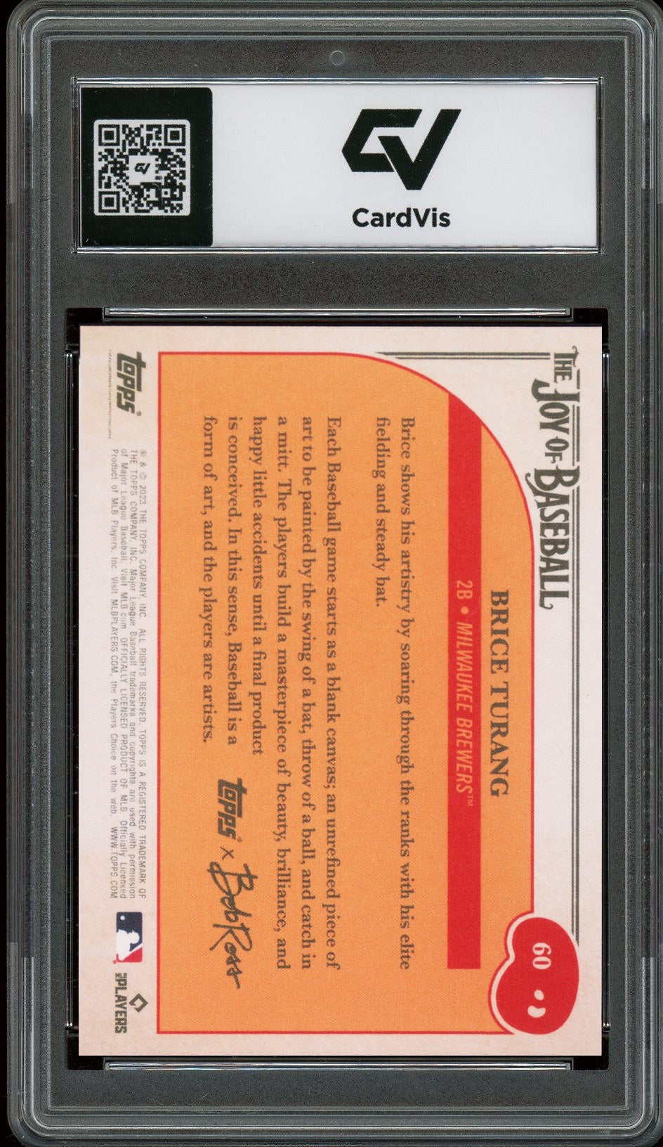 2023 Topps X Bob Ross #60 Brice Turang The Joy Of Baseball Rookie Card RC Graded 10 Gem Mint - Back