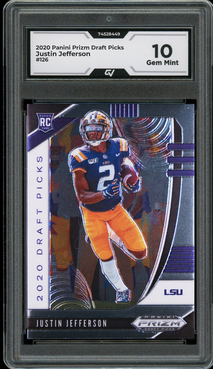 2020 Panini Prizm Draft Picks #126 Justin Jefferson Rookie Card RC Graded 10 Gem Mint - Front