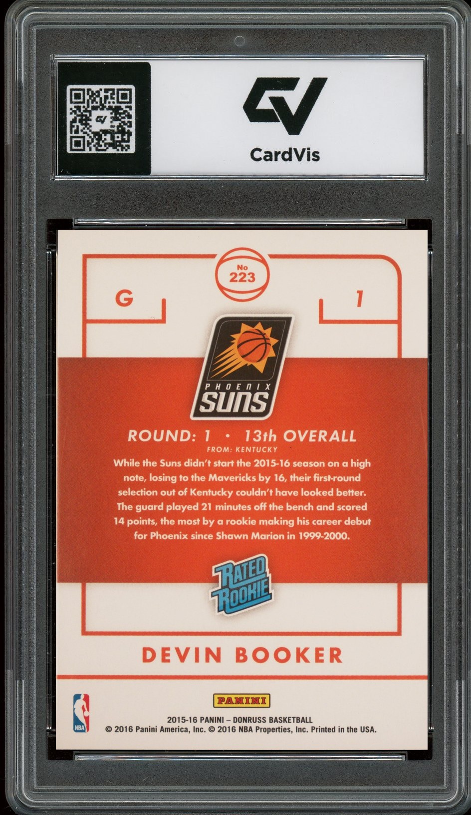 2015 Panini Donruss #223 Devin Booker Rookie Card RC Graded 10 Gem Mint - Back