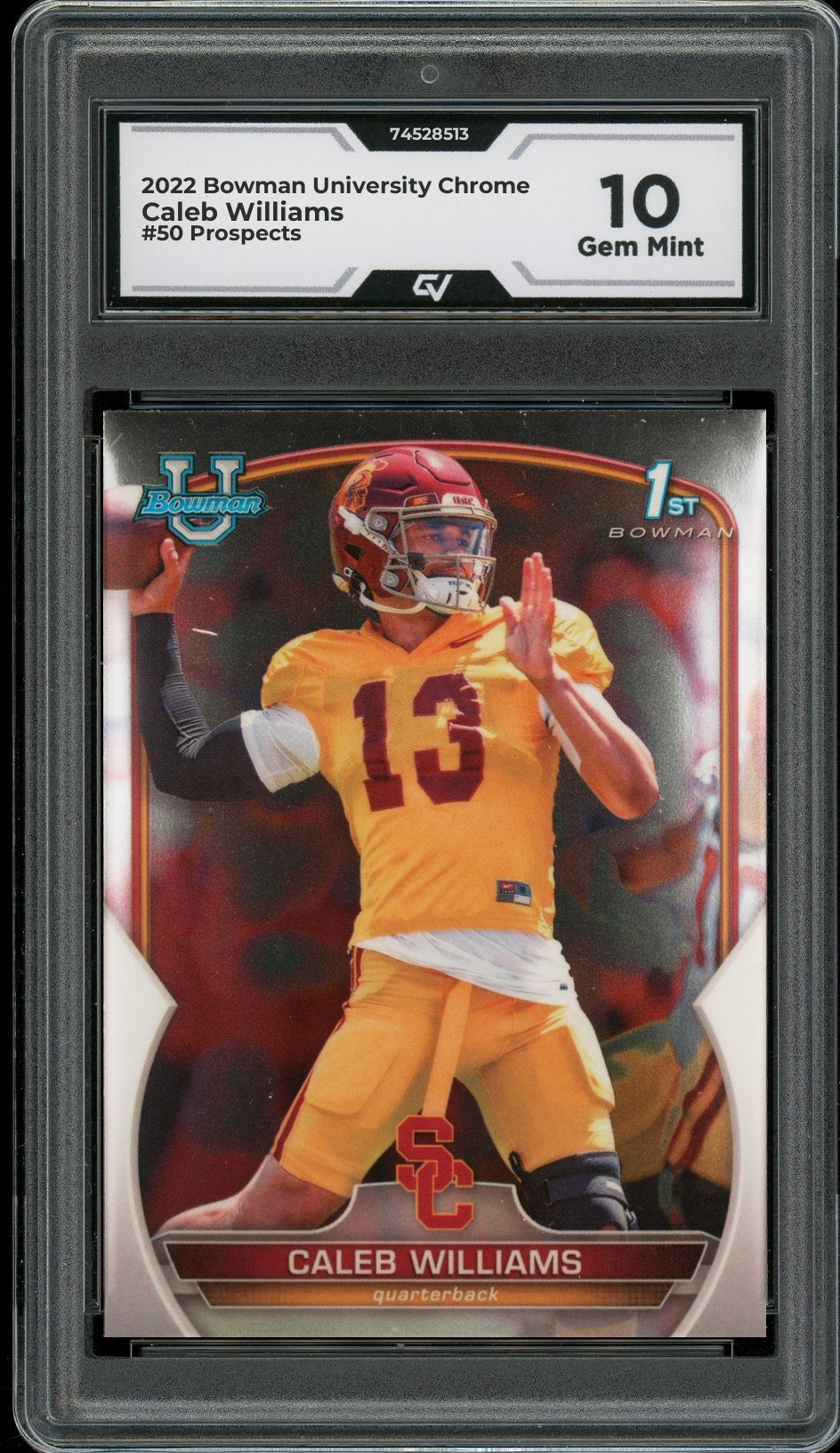 2022 Bowman University Chrome #50 Caleb Williams Prospects Rookie Card RC Graded 10 Gem Mint - Front