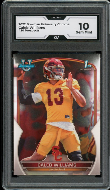 2022 Bowman University Chrome #50 Caleb Williams Prospects Rookie Card RC Graded 10 Gem Mint - Front