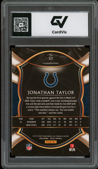 2020 Panini Select #53 Jonathan Taylor Rookie Card RC Graded 10 Gem Mint - Back