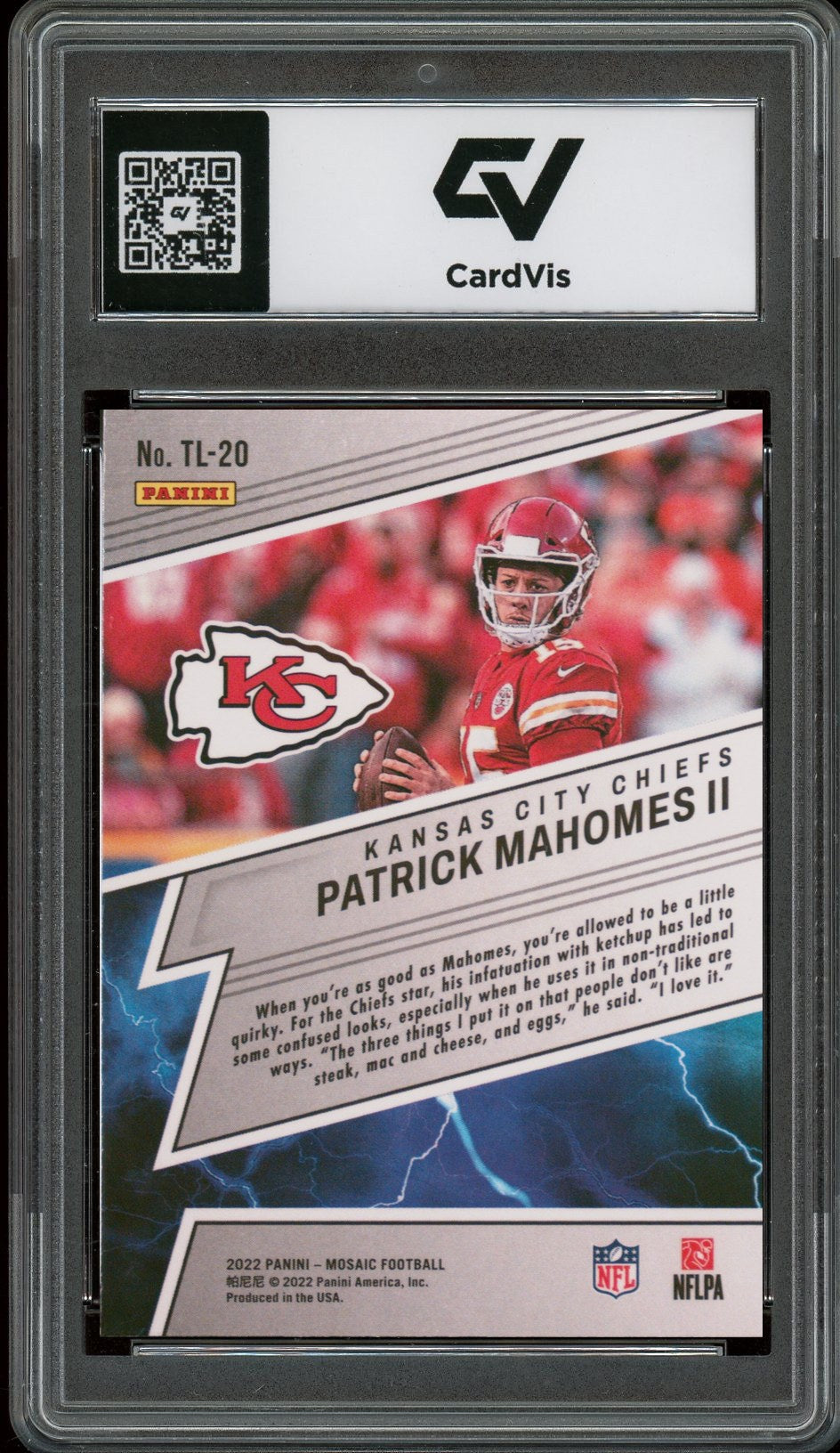 2022 Panini Mosaic #TL-20 Patrick Mahomes II Thunder Lane Graded 10 Gem Mint - Back
