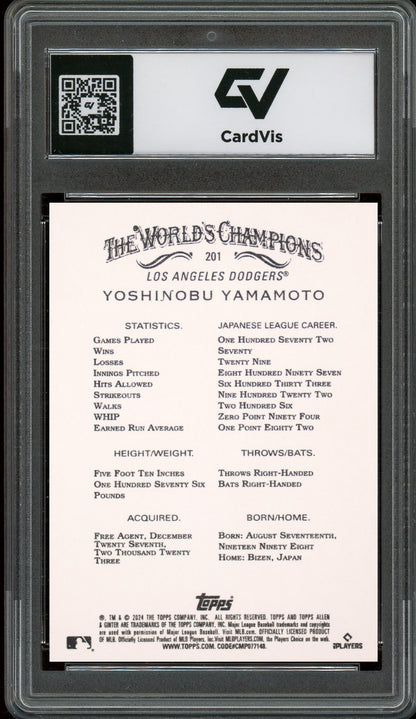 2024 Topps Allen & Ginter #201 Yoshinobu Yamamoto Rookie Card RC Graded 10 Gem Mint - Back