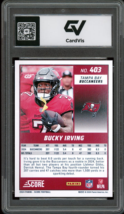 2024 Panini Score #403 Bucky Irving Rookie Card RC Graded 10 Gem Mint - Back