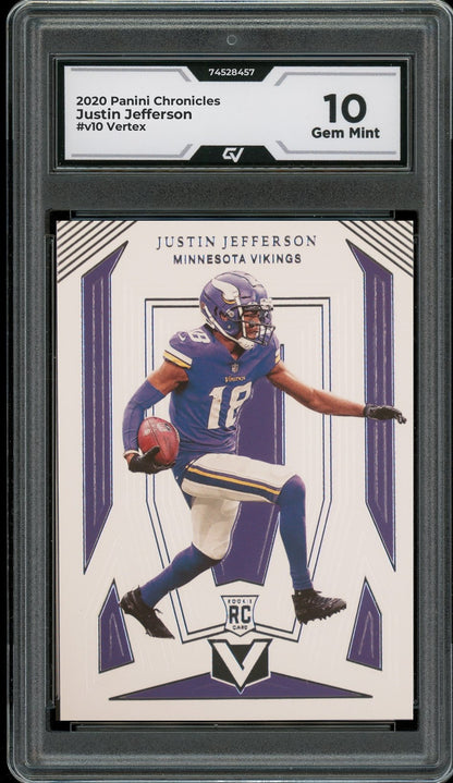 2020 Panini Chronicles #v10 Justin Jefferson Vertex Rookie Card RC Graded 10 Gem Mint - Front
