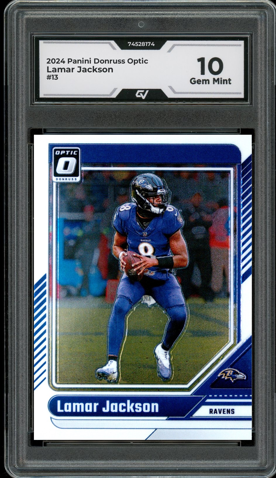 2024 Panini Donruss Optic #13 Lamar Jackson Graded 10 Gem Mint - Front