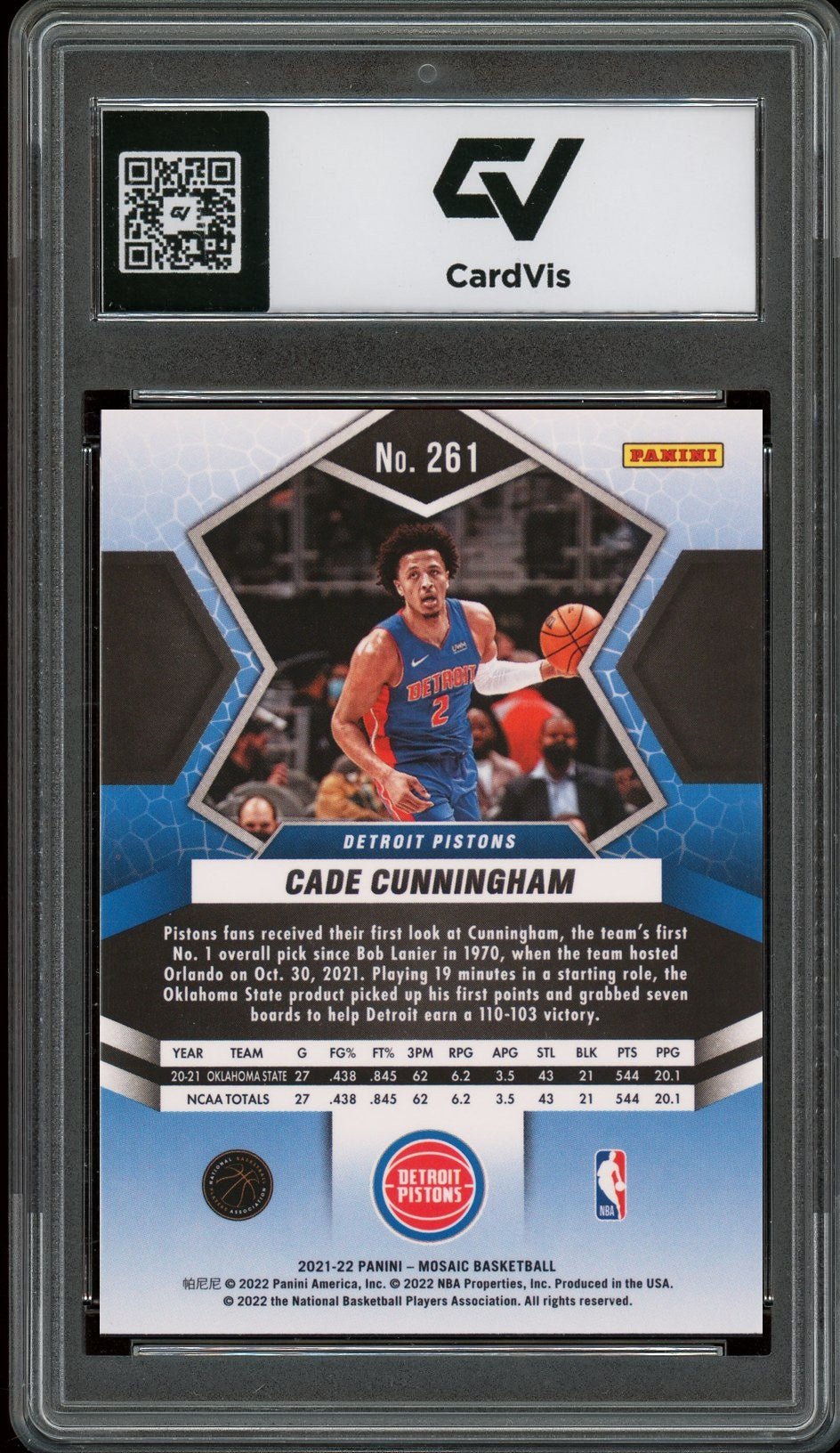 2021 Panini Mosaic #261 Cade Cunningham Rookie Card RC Graded 10 Gem Mint - Back