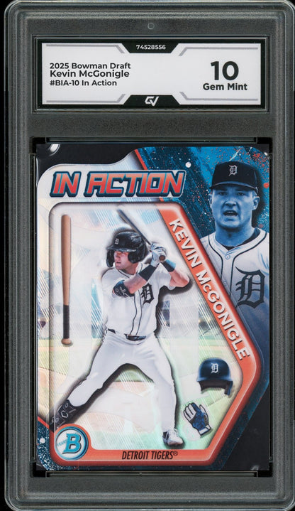 2025 Bowman Draft #BIA-10 Kevin McGonigle In Action Graded 10 Gem Mint - Front