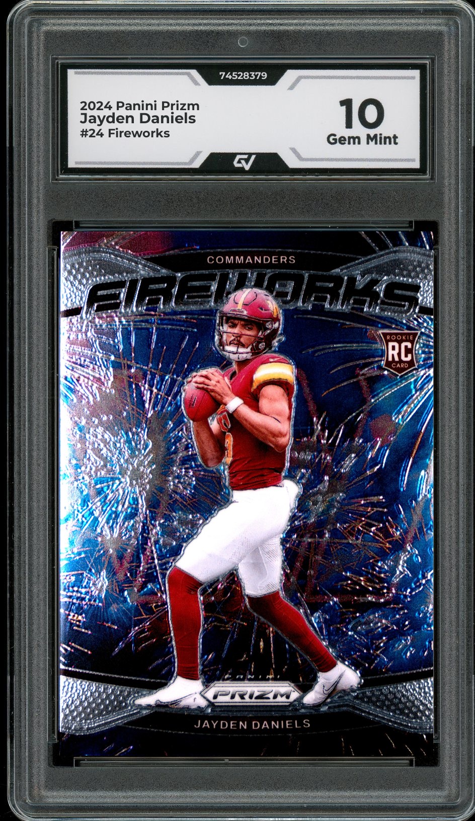 2024 Panini Prizm #24 Jayden Daniels Fireworks Rookie Card RC Graded 10 Gem Mint - Front