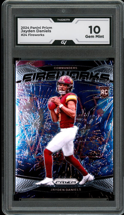 2024 Panini Prizm #24 Jayden Daniels Fireworks Rookie Card RC Graded 10 Gem Mint - Front