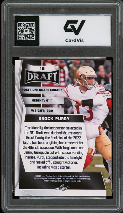 2023 Leaf Draft #19 Brock Purdy Graded 10 Gem Mint - Back