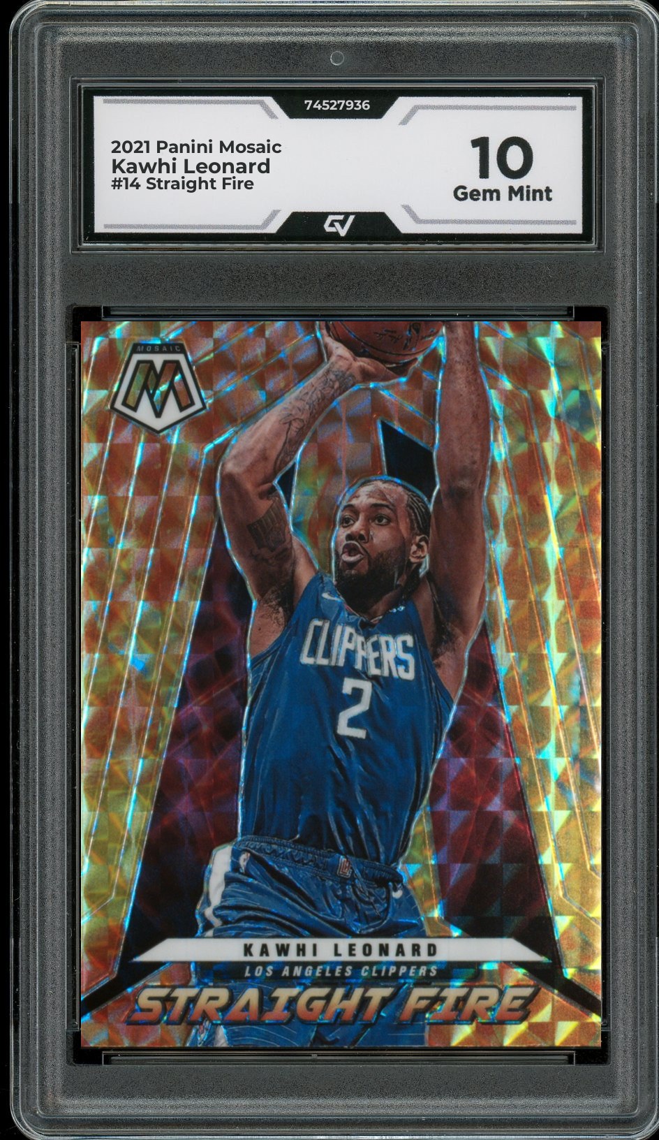 2021 Panini Mosaic #14 Kawhi Leonard Straight Fire Graded 10 Gem Mint - Front