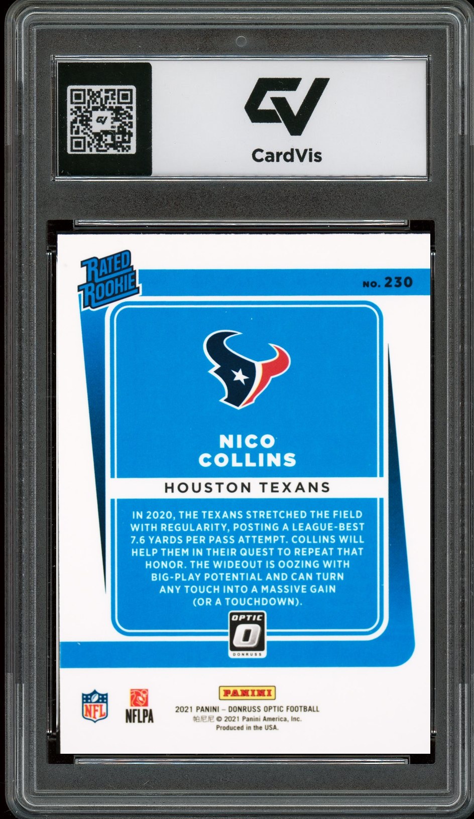 2021 Panini Donruss Optic #230 Nico Collins Rookie Card RC Graded 10 Gem Mint - Back