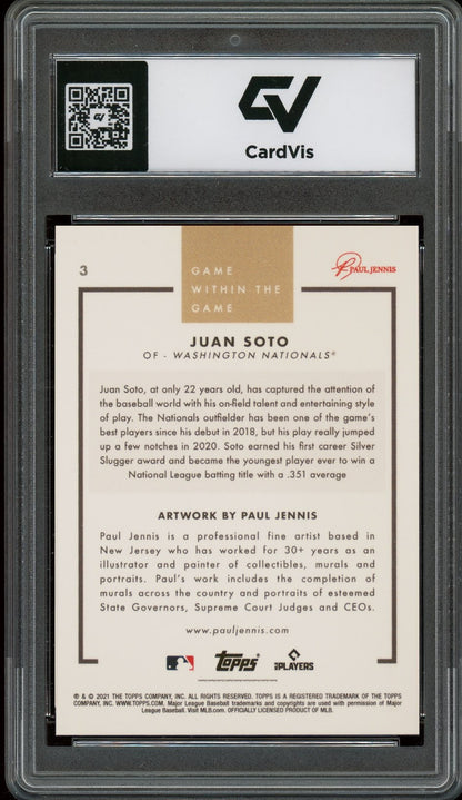 2021 Topps #3 Juan Soto Game Within The Game Graded 10 Gem Mint - Back