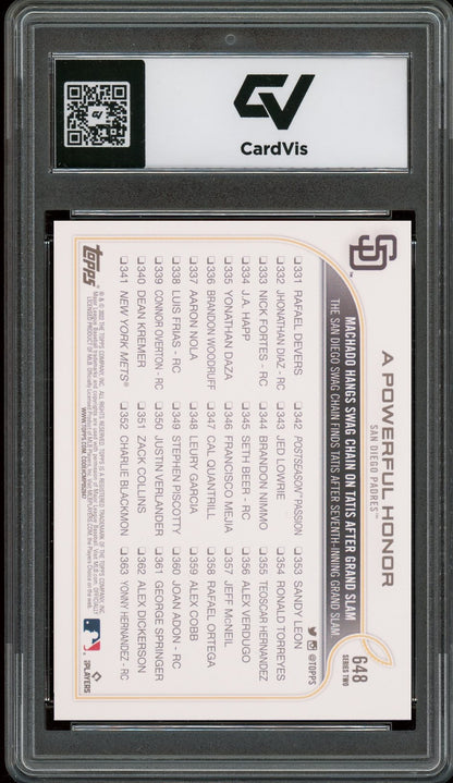 2022 Topps #648 Manny Machado Fernando Tatis Jr. Graded 10 Gem Mint - Back