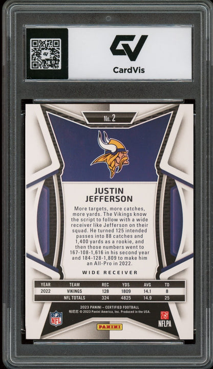 2023 Panini Certified #2 Justin Jefferson Graded 10 Gem Mint - Back