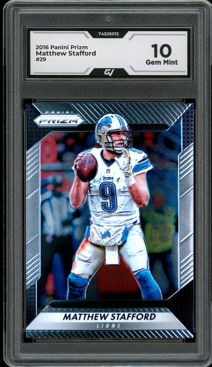 2016 Panini Prizm #29 Matthew Stafford Graded 10 Gem Mint - Front