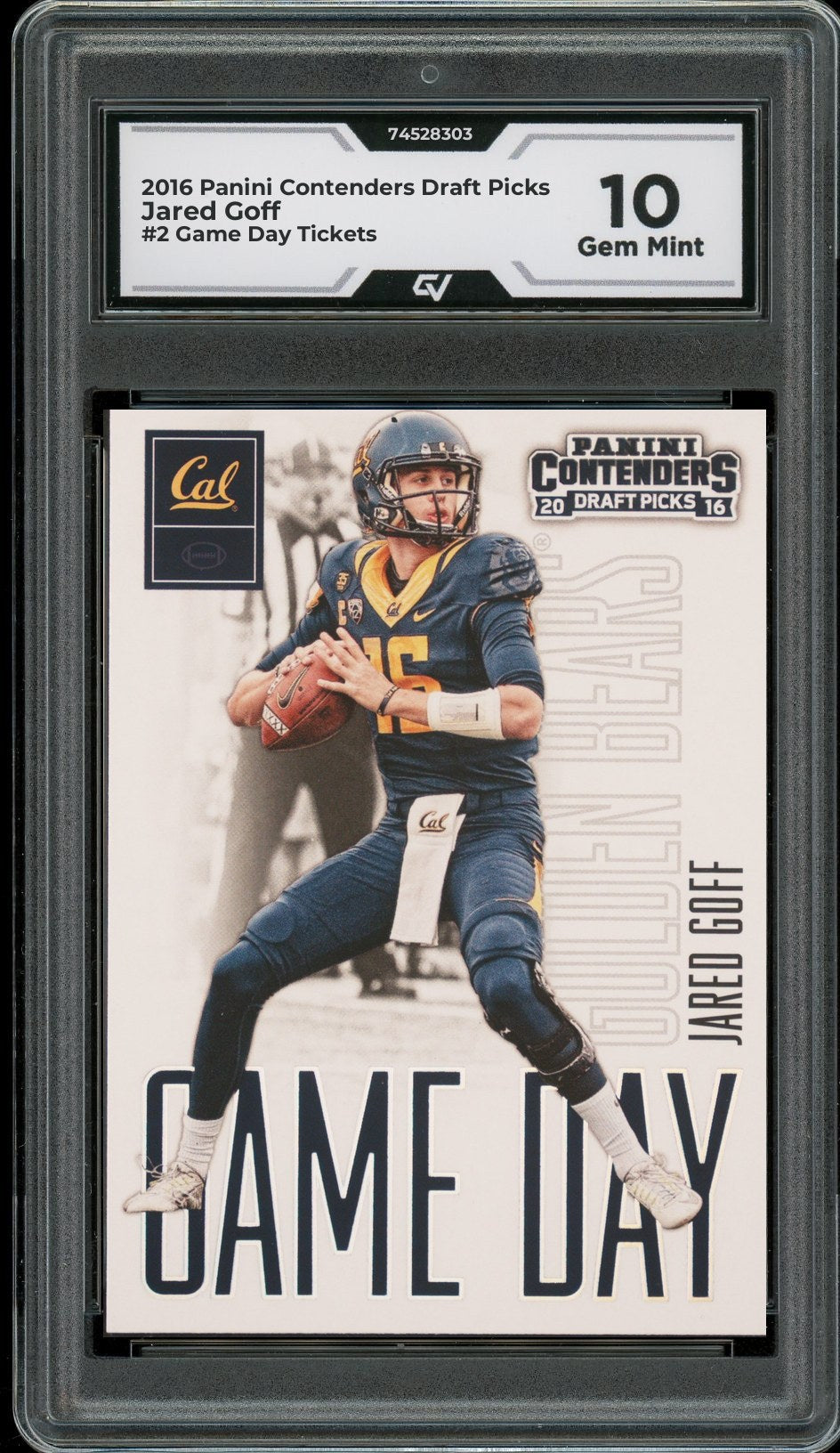 2016 Panini Contenders Draft Picks #2 Jared Goff Game Day Tickets Graded 10 Gem Mint - Front