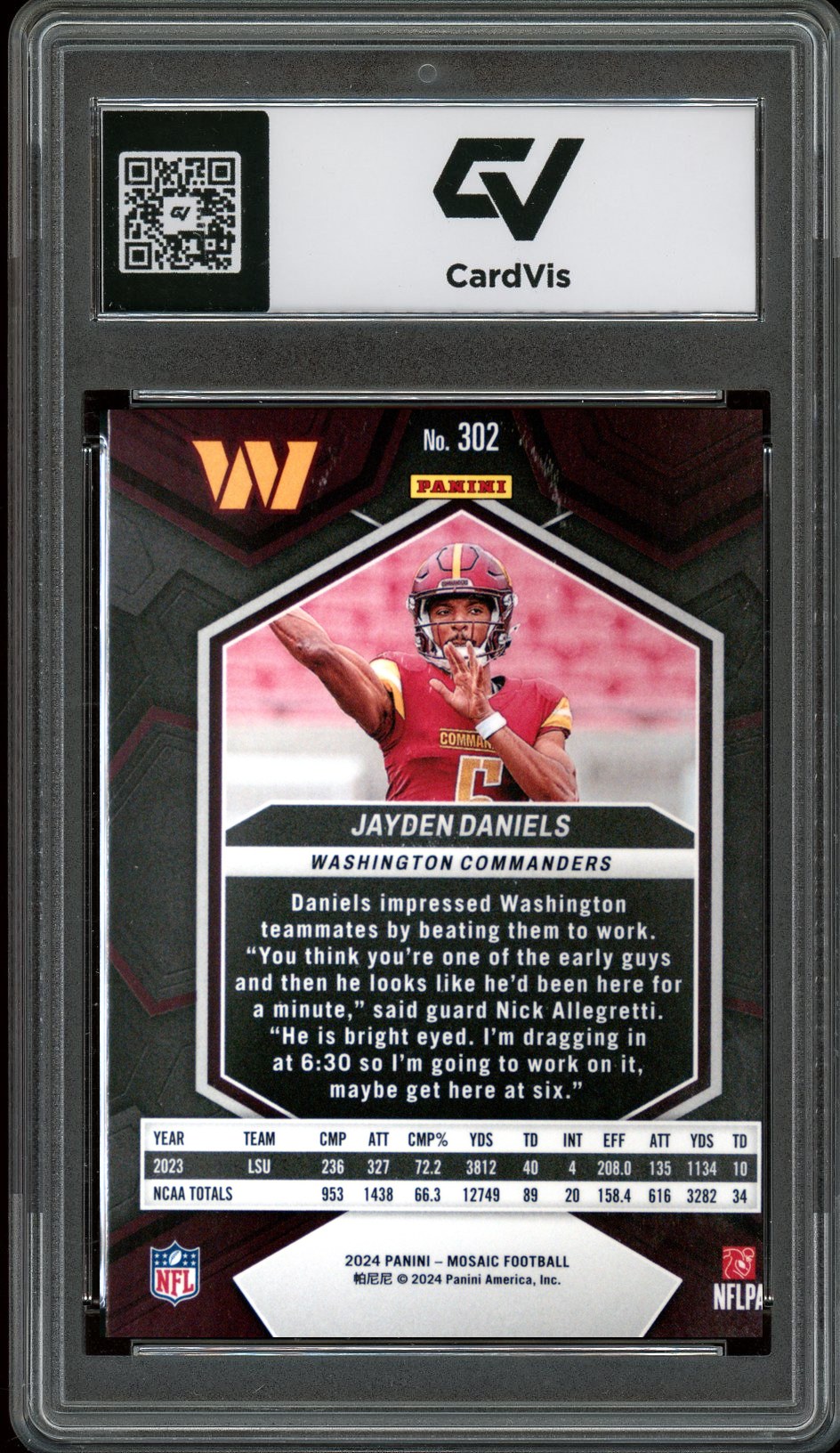 2024 Panini Mosaic #302 Jayden Daniels Rookie Card RC Graded 10 Gem Mint - Back