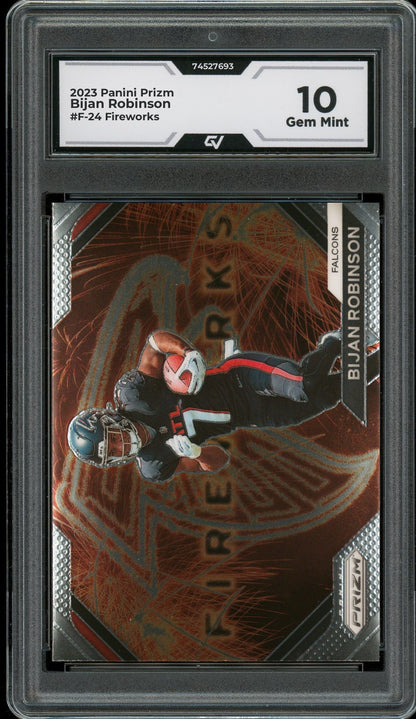 2023 Panini Prizm #F-24 Bijan Robinson Fireworks Rookie Card RC Graded 10 Gem Mint - Front