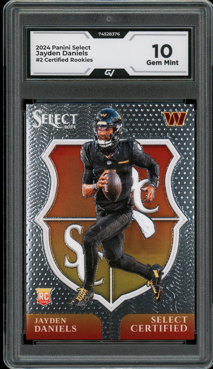 2024 Panini Select #2 Jayden Daniels Certified Rookies Rookie Card RC Graded 10 Gem Mint - Front