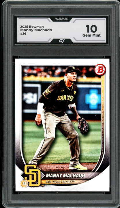 2025 Bowman #26 Manny Machado Graded 10 Gem Mint - Front