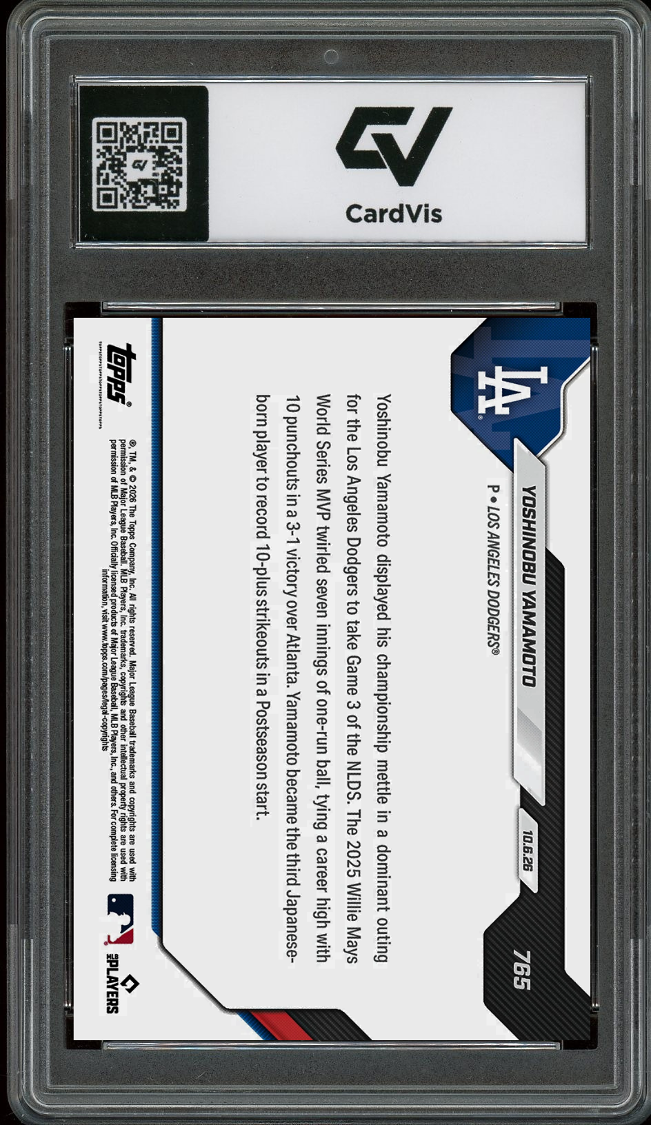 2026 Topps Now #765 Yoshinobu Yamamoto 10-K Graded 10 Gem Mint Presale