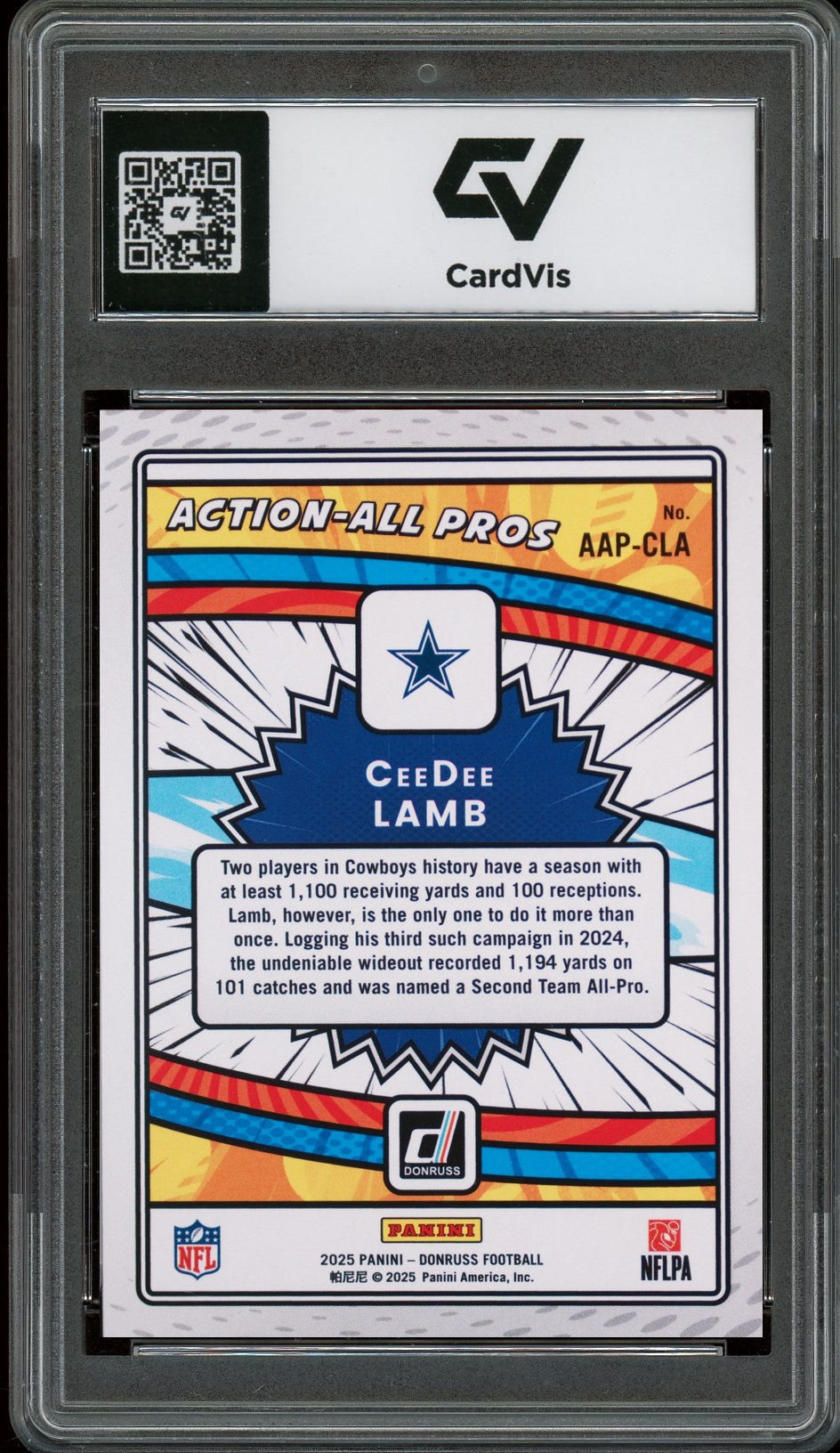 2025 Panini Donruss #AAP-CLA CeeDee Lamb Action-All Pros Graded 10 Gem Mint - Back