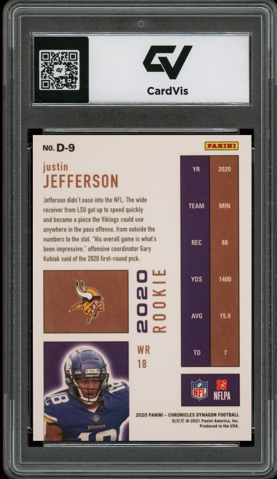 2020 Panini Chronicles #D-9 Justin Jefferson Dynagon Graded 10 Gem Mint - Back