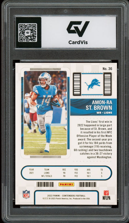2022 Panini Contenders #36 Amon-Ra St. Brown Graded 10 Gem Mint - Back