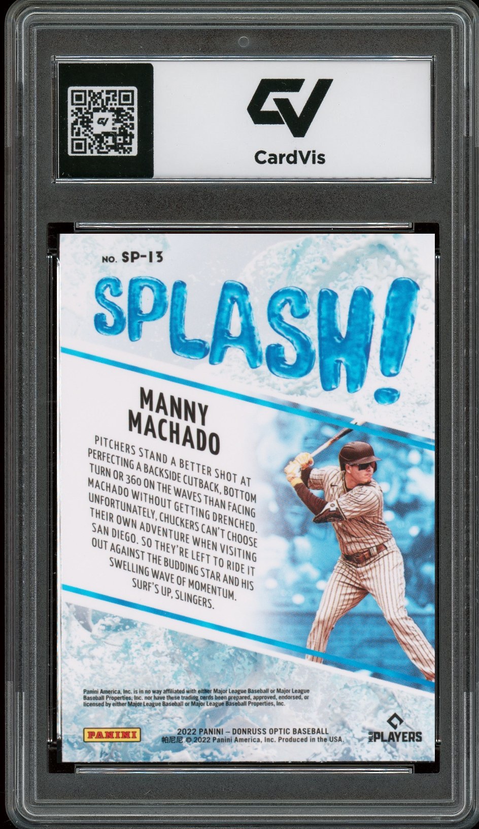 2022 Panini Donruss Optic #SP-13 Manny Machado Splash Graded 10 Gem Mint - Back